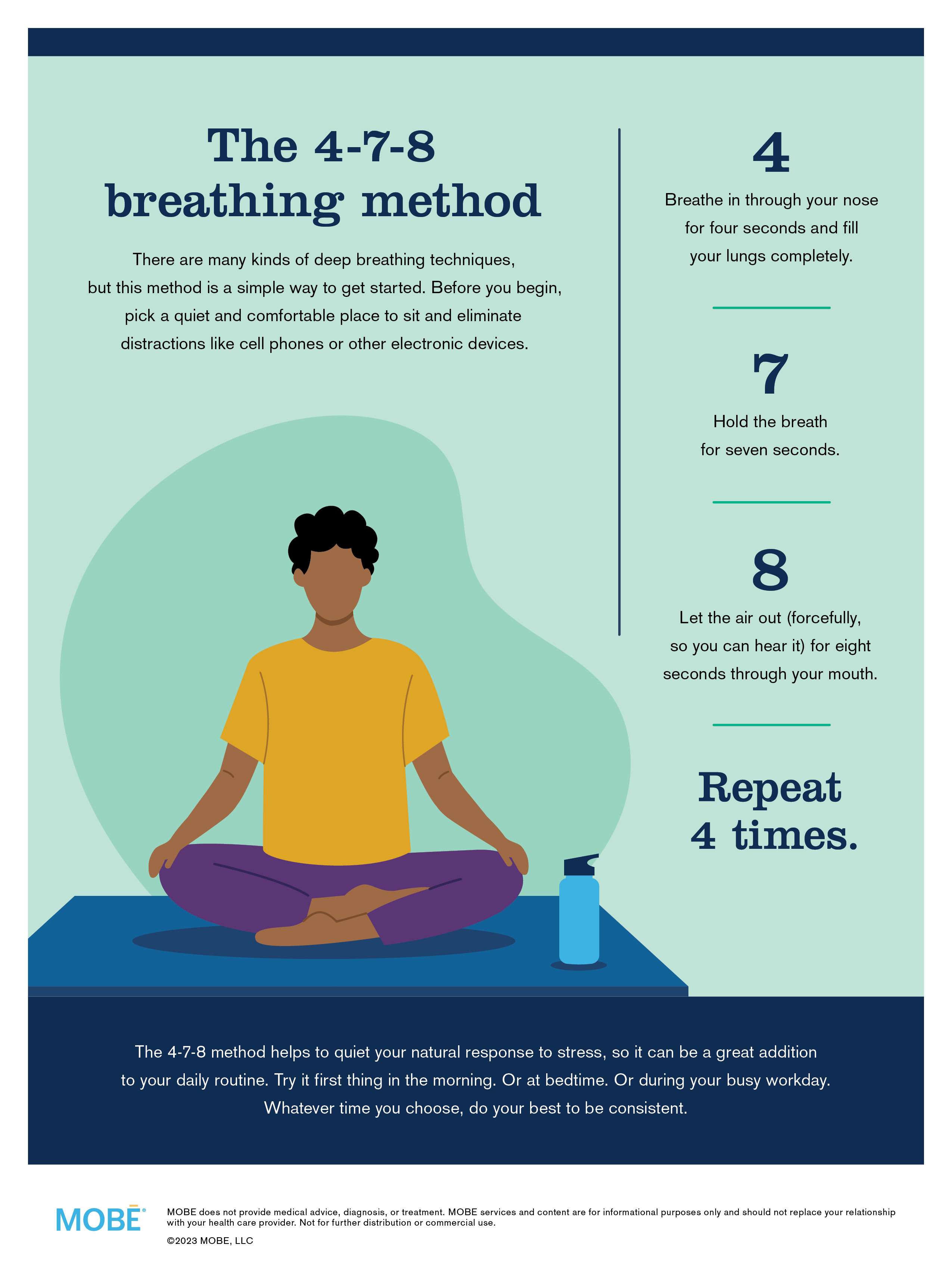 Just breathe: The 4-7-8 deep breathing method.